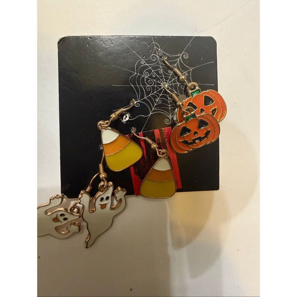 Set of 3 Carol Women's Halloween Ghost Pumpkin Candy Corn Dangle Earrings NWT